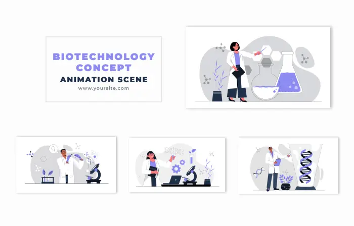 Biotechnology Concept Flat Vector Design Animation Scene